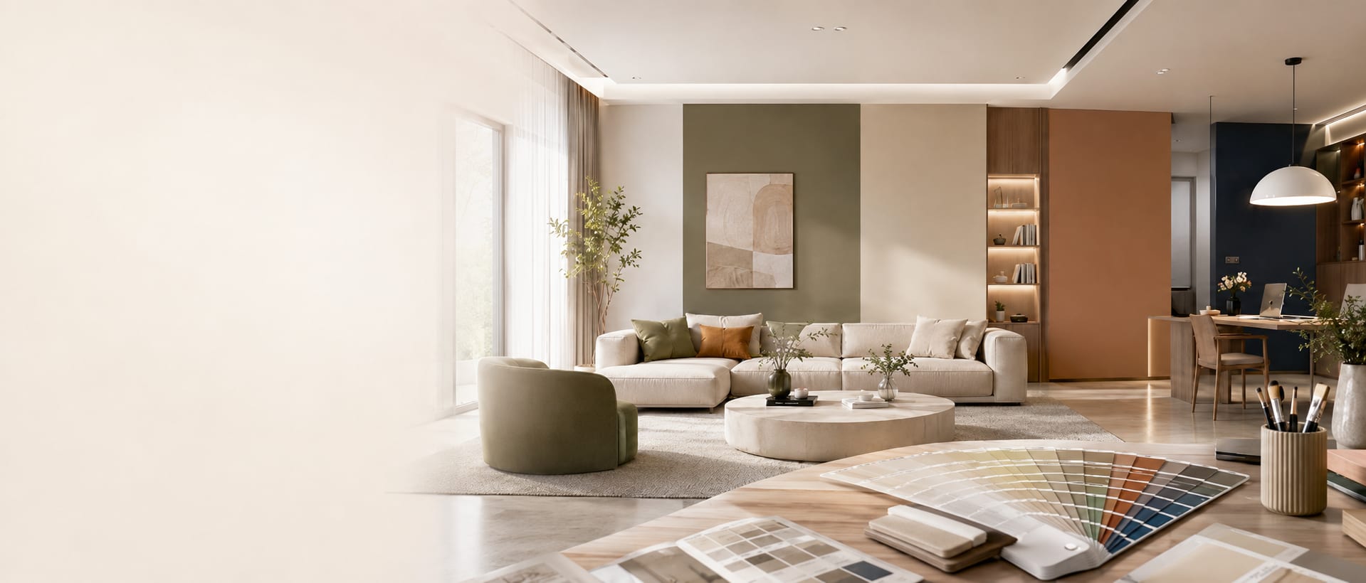 Không gian phòng khách với bảng phối màu sơn NANO HOME